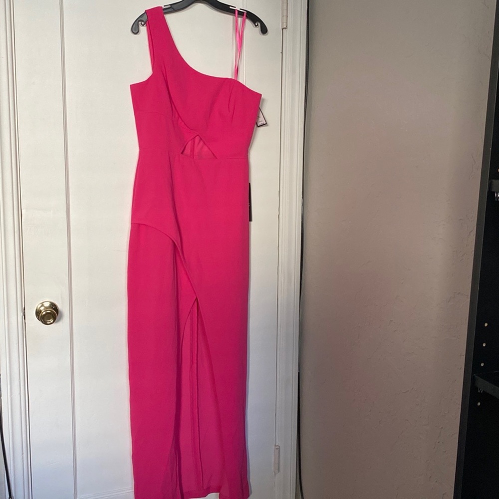 NWT BCBG one sleeve hot pink dress with cutout